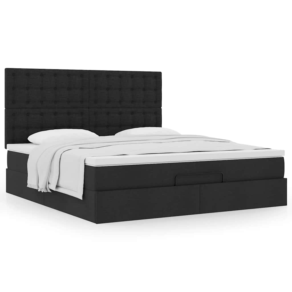 Otomanski krevet s madracem crni 160x200cm od tkanine