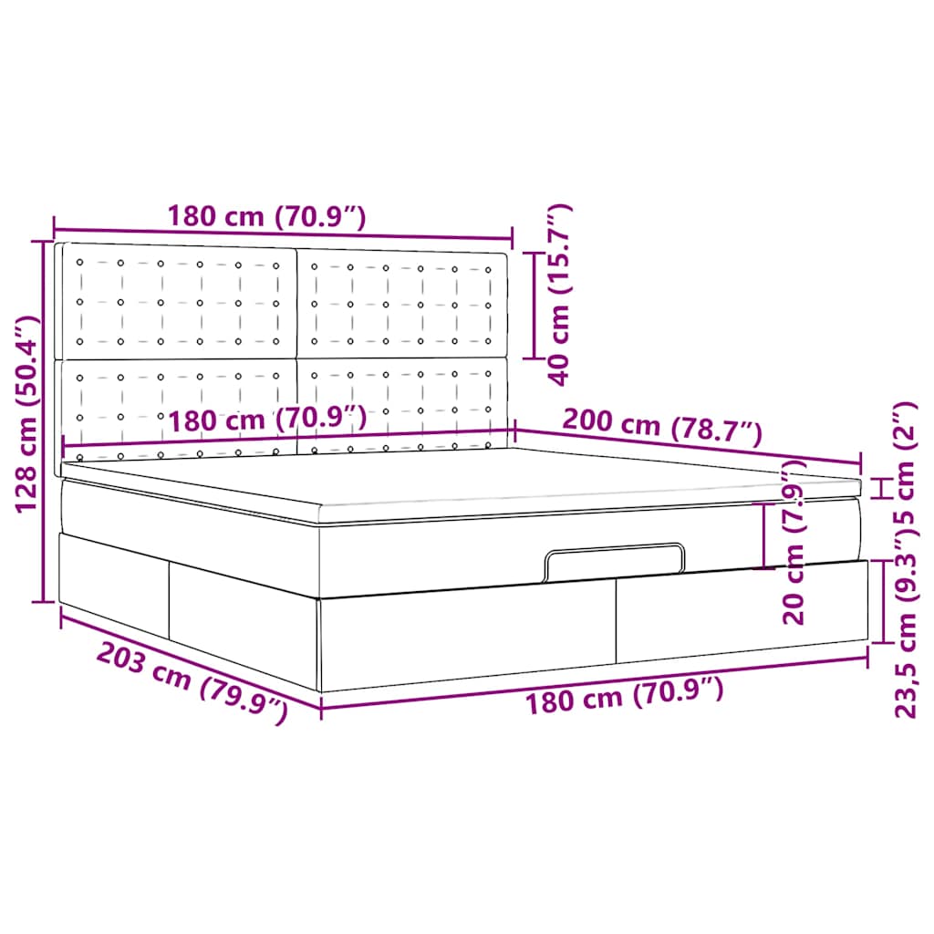 Otomanski krevet s madracem crni 180x200cm od tkanine