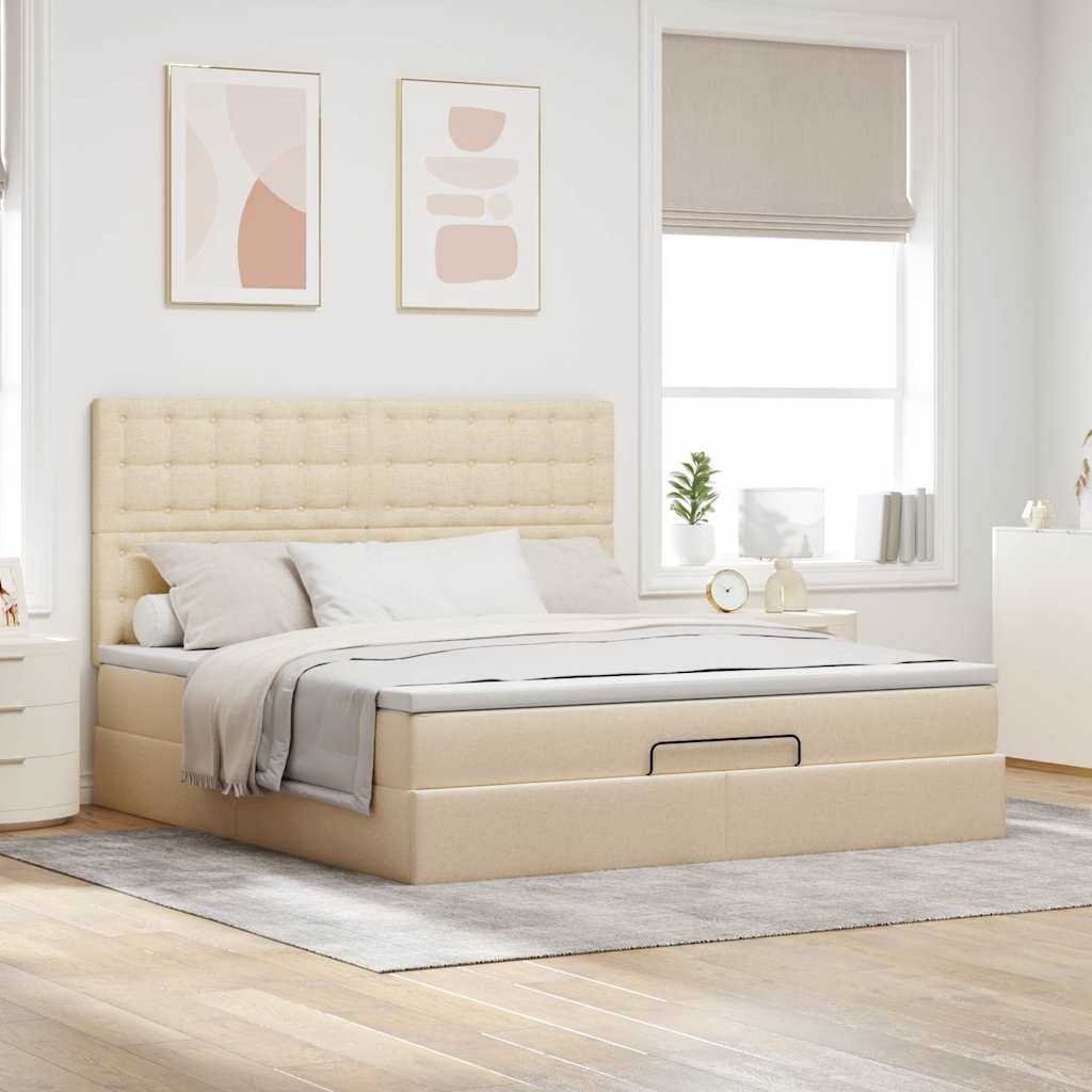 Otomanski krevet s madracem krem 180x200cm od tkanine
