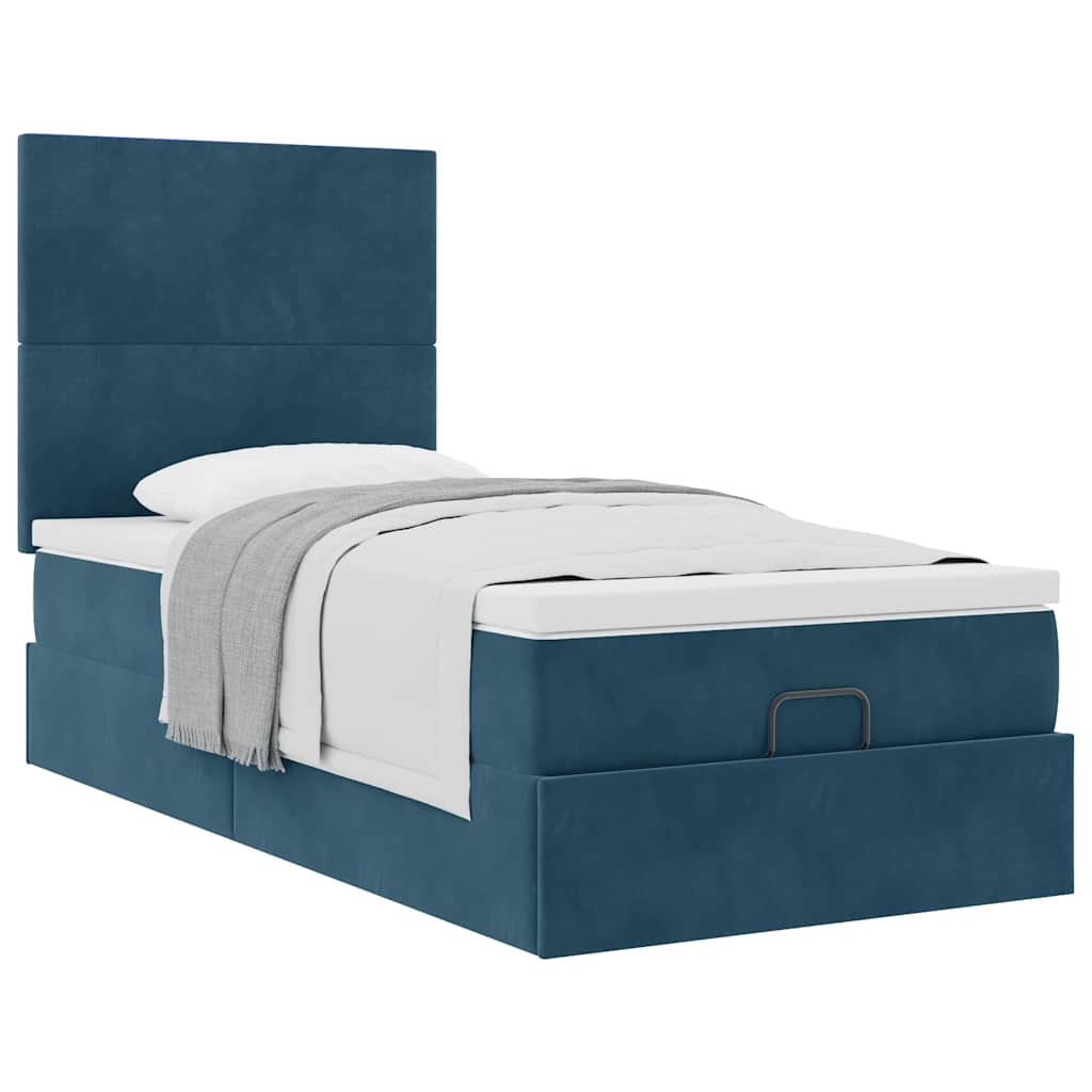 Okvir kreveta s madracima tamnoplavi 90x190cm baršunasti