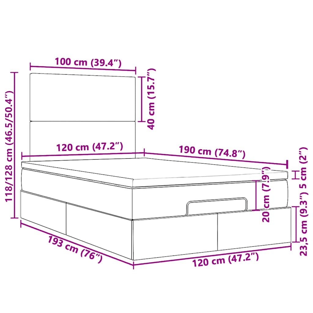Okvir za krevet s madracima tamnozeleni 120x190 cm baršunasti