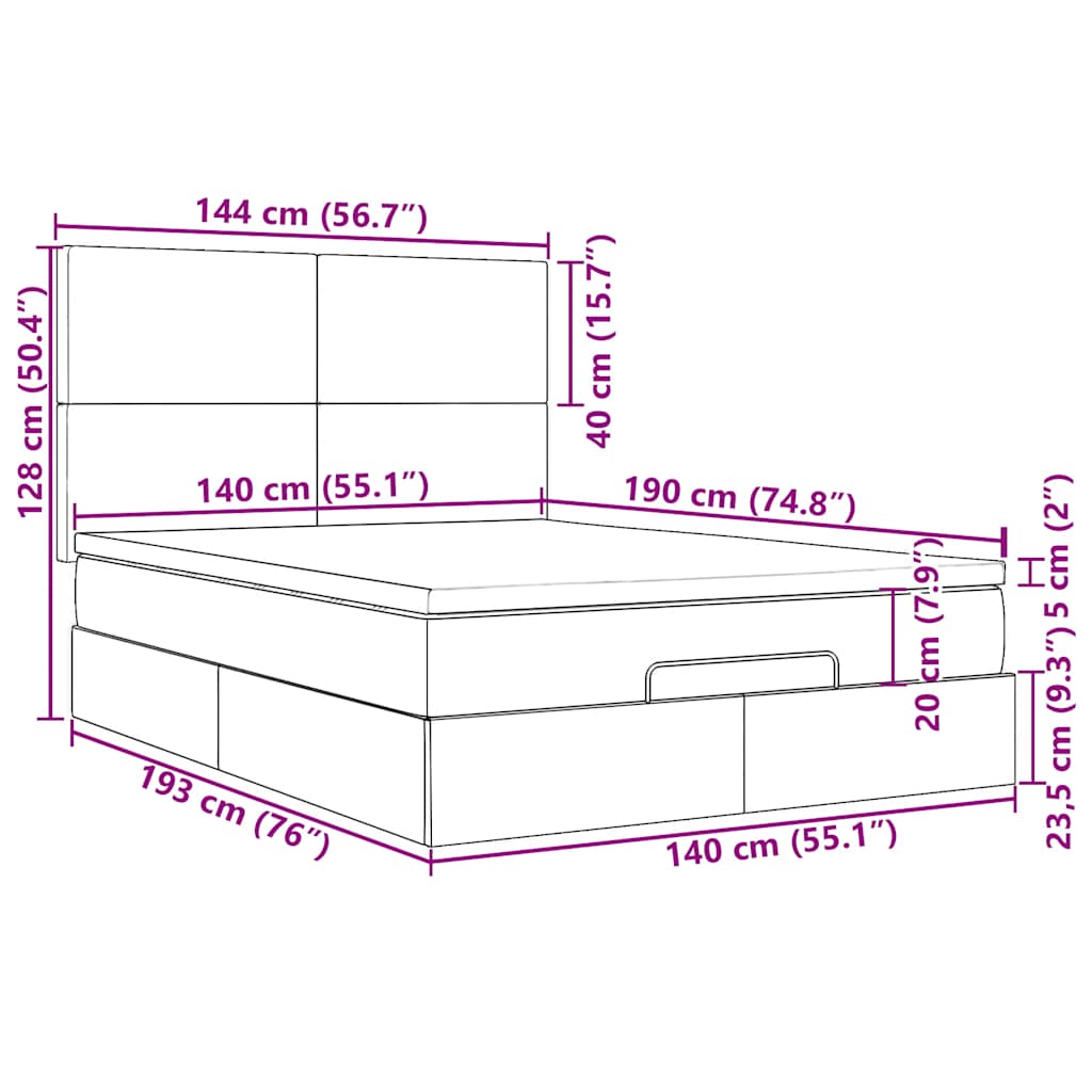 Otomanski krevet s madracima tamnoplavi 140x190 cm baršunasti