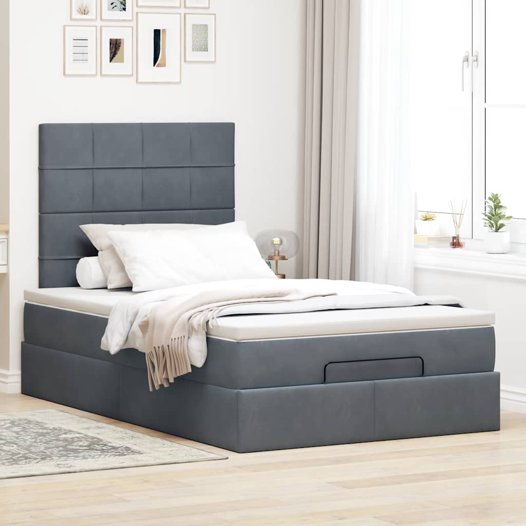 Okvir za krevet s madracima tamnosivi 120x190 cm baršunasti