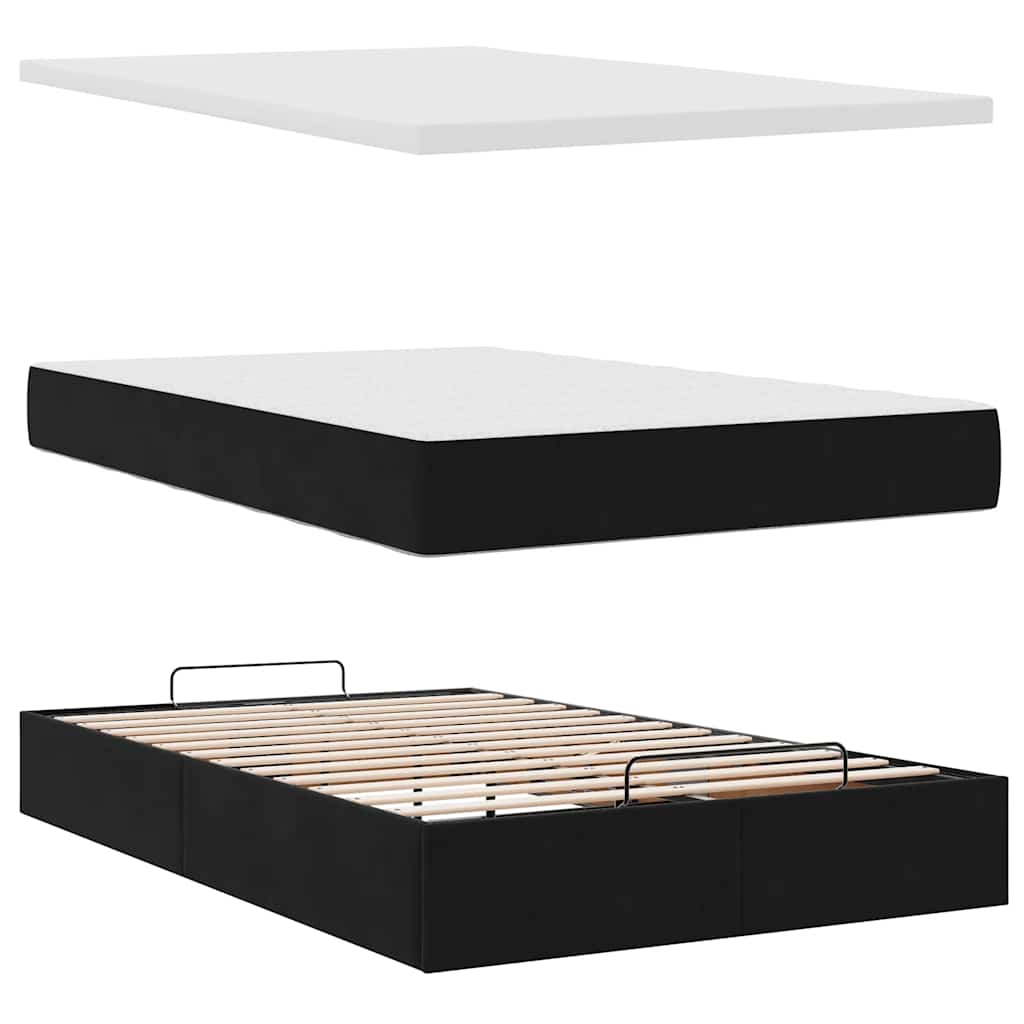 Otomanski krevet s madracima crni 120x200 cm baršunasti