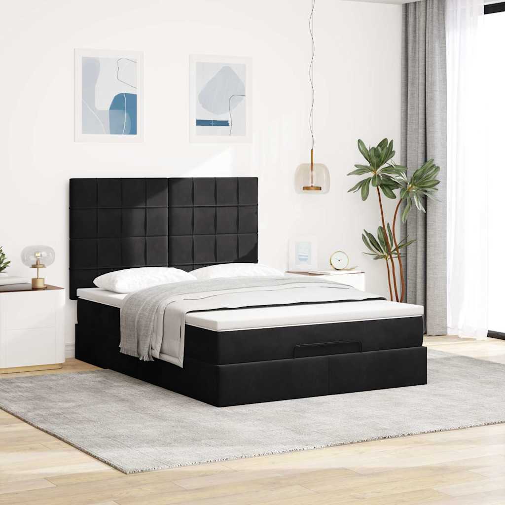 Otomanski krevet s madracima crni 140x190cm baršunasti