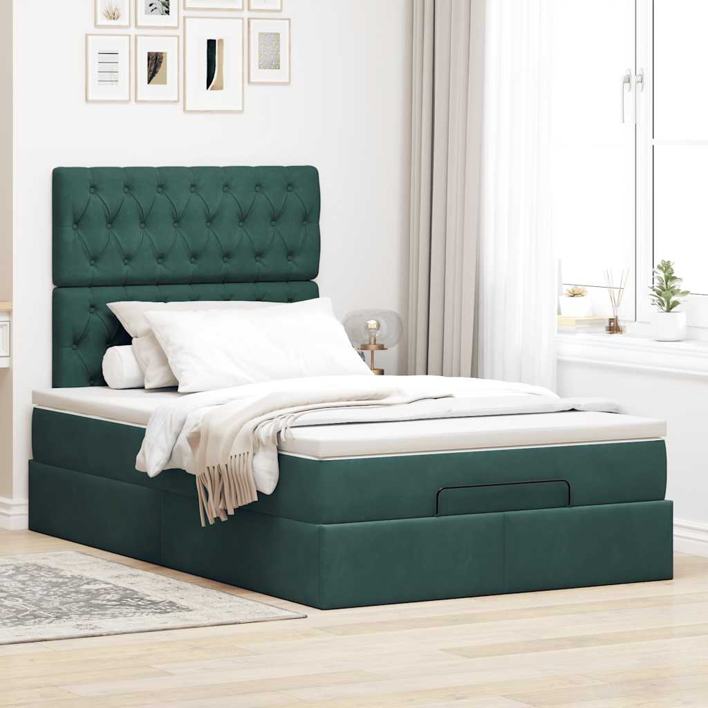 Okvir za krevet s madracima tamnozeleni 120x190 cm baršunasti
