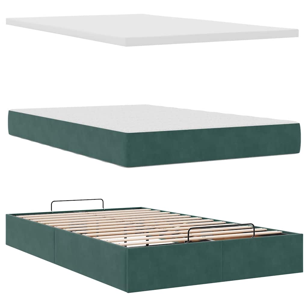 Okvir za krevet s madracima tamnozeleni 120x190 cm baršunasti
