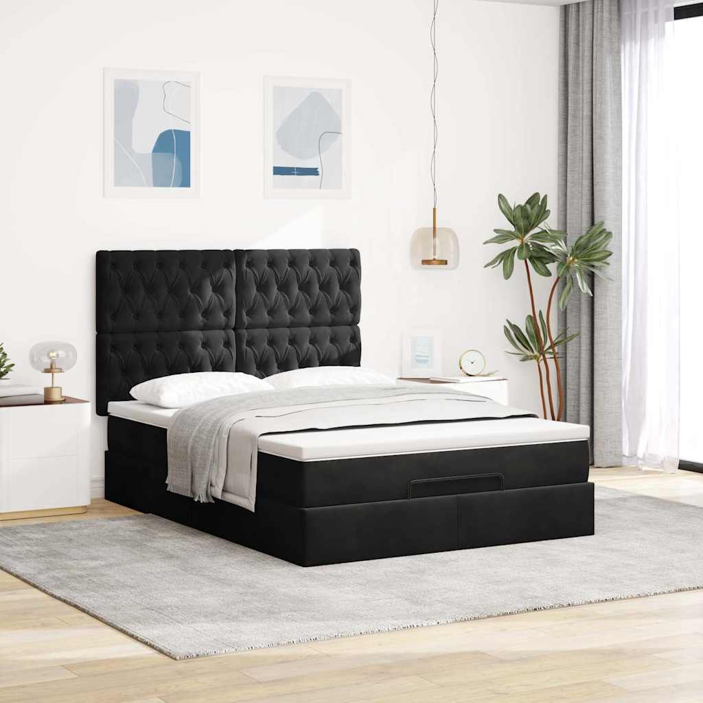 Otomanski krevet s madracima crni 140x190cm baršunasti