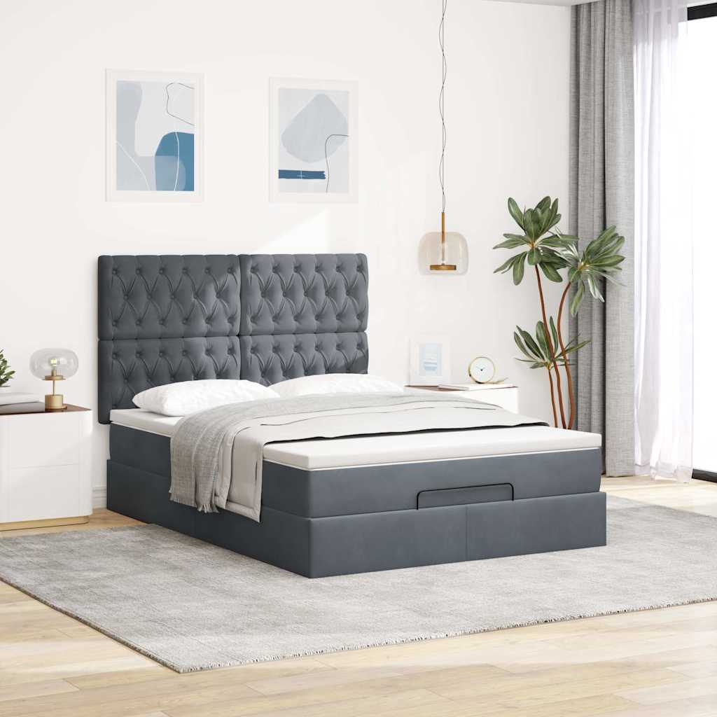 Otomanski krevet s madracima tamnosivi 140x200 cm baršunasti