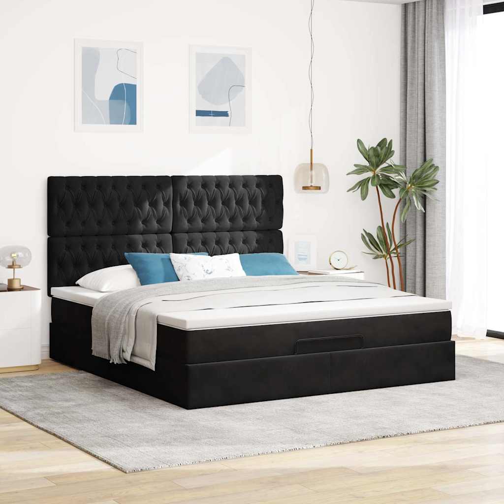 Okvir kreveta s madracima crni 160x200cm baršunasti