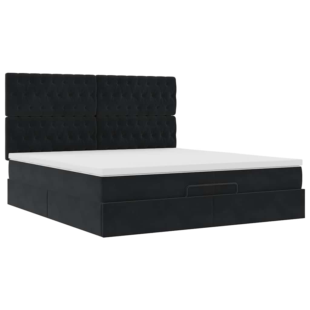 Otomanski okvir kreveta s madracima crni 200x200cm baršunasti