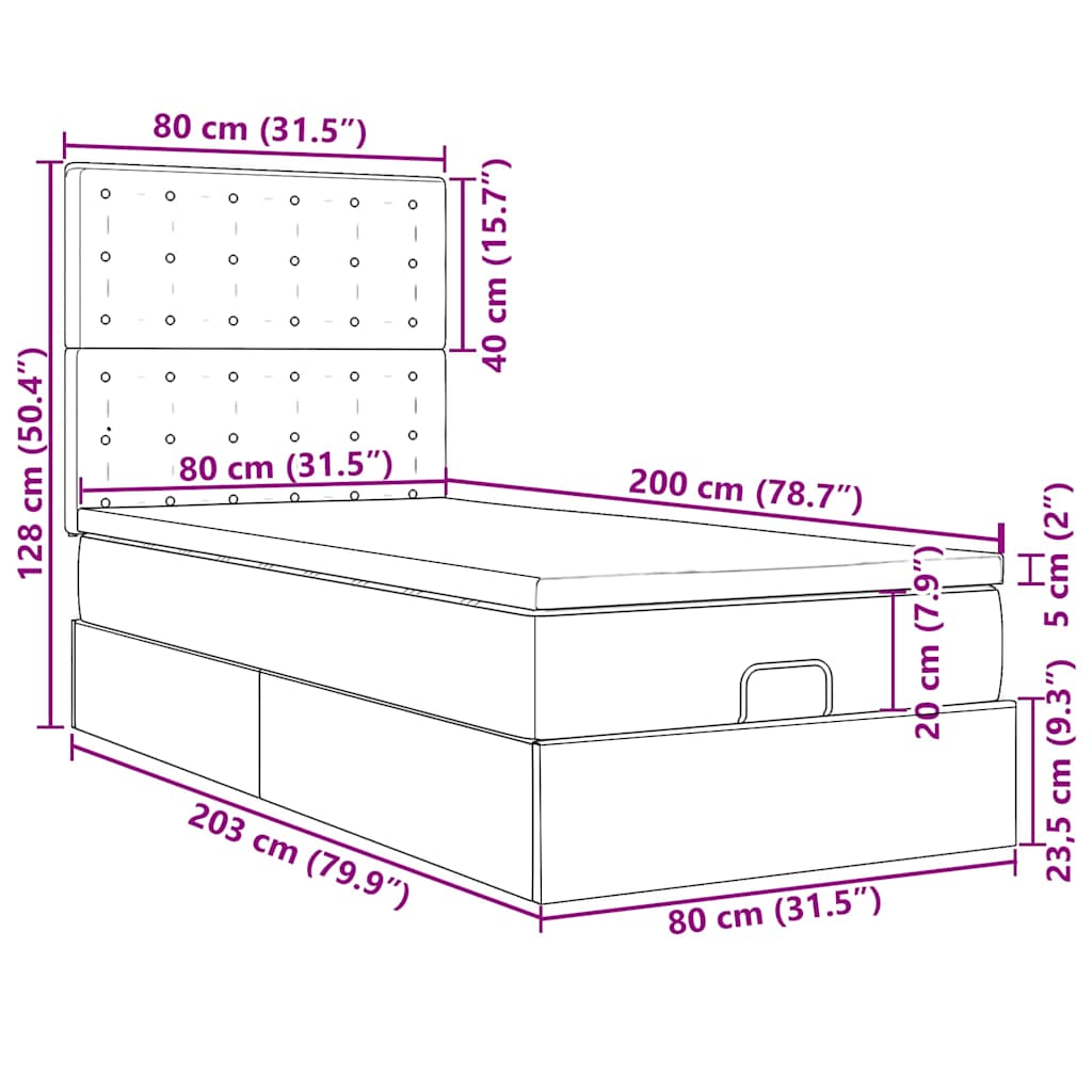 Otomanski okvir kreveta s madracima crni 80x200cm baršunasti