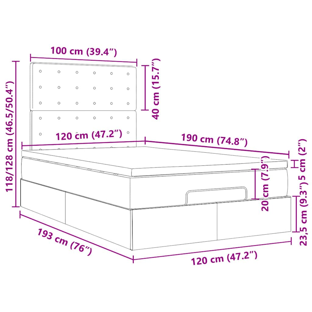 Okvir za krevet s madracima tamnosivi 120x190 cm baršunasti