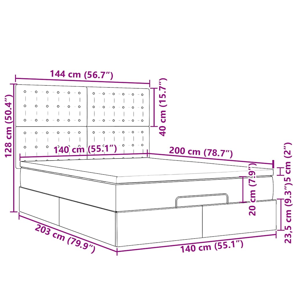 Ottoman krevet s madracima crni 140x200 cm baršun