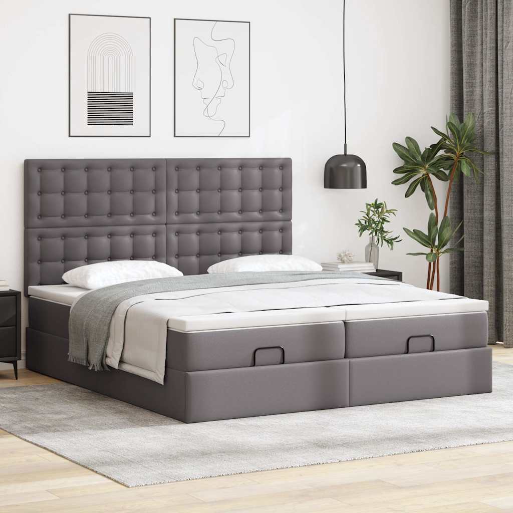 Otomanski okvir kreveta s madracima sivi 180x200cm umjetna koža