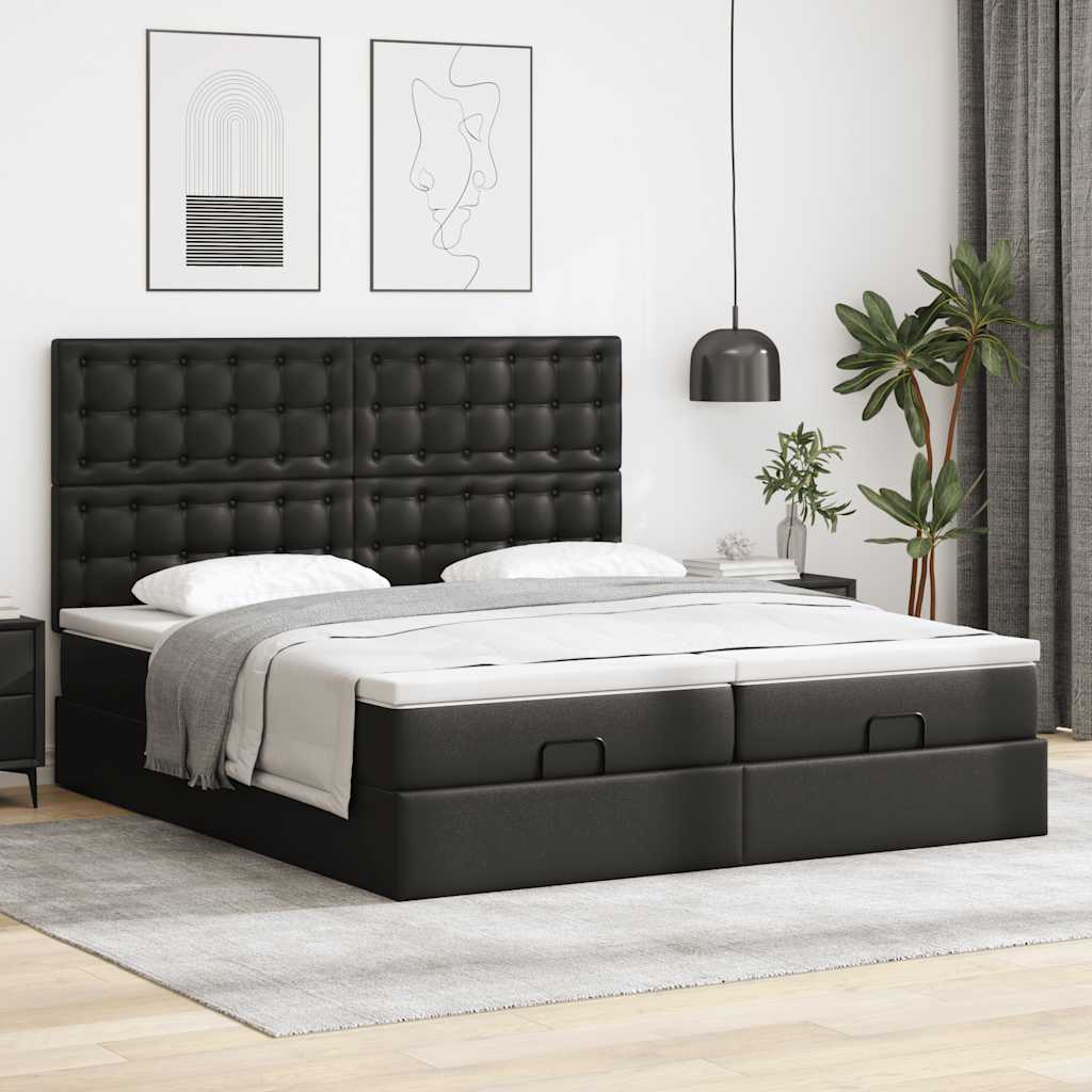 Otomanski okvir kreveta s madracima crni 200x200cm umjetna koža