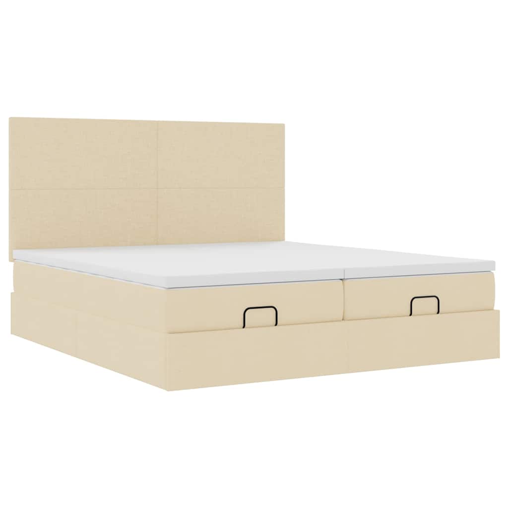 Otomanski okvir kreveta s madracima krem 200x200cm od tkanine