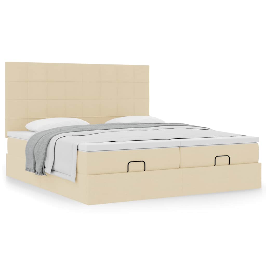 Otomanski okvir kreveta s madracima krem 200x200cm od tkanine
