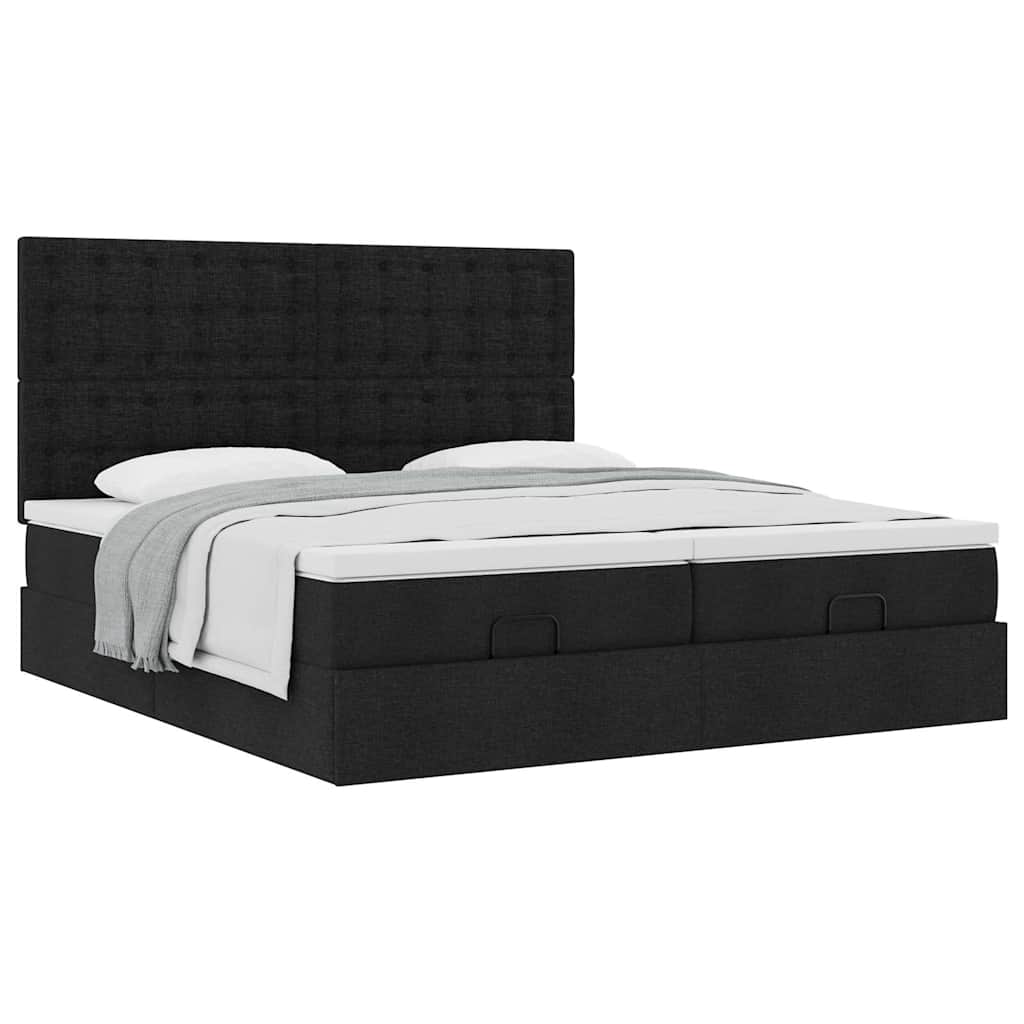 Otomanski okvir kreveta s madracima crni 180x200cm od tkanine
