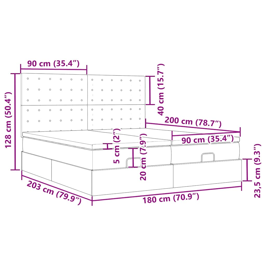 Otomanski okvir kreveta s madracima krem 180x200cm od tkanine