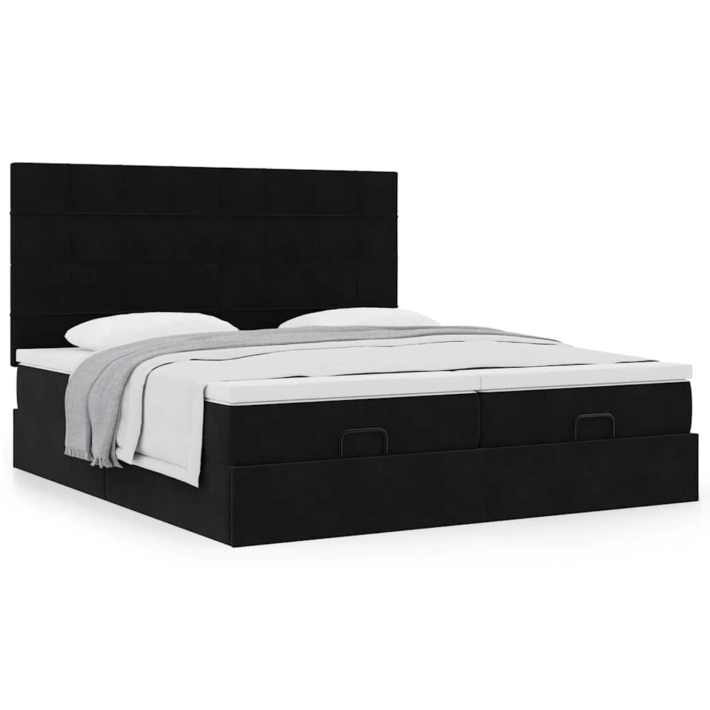 Otomanski okvir kreveta s madracima crni 180x200cm baršunasti