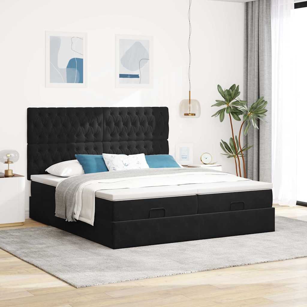 Otomanski okvir kreveta s madracima crni 180x200cm baršunasti