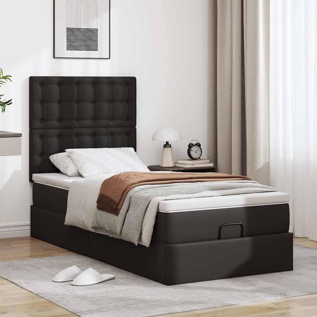 Otomanski okvir kreveta s madracem crni 90x190 cm umjetna koža