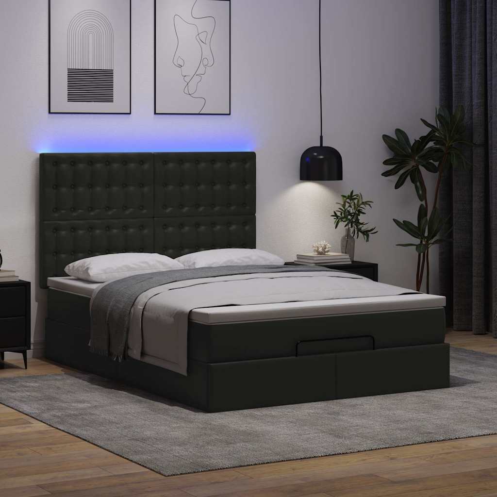 Otomanski krevet s madracem i LED diodama crna 140x190 cm
