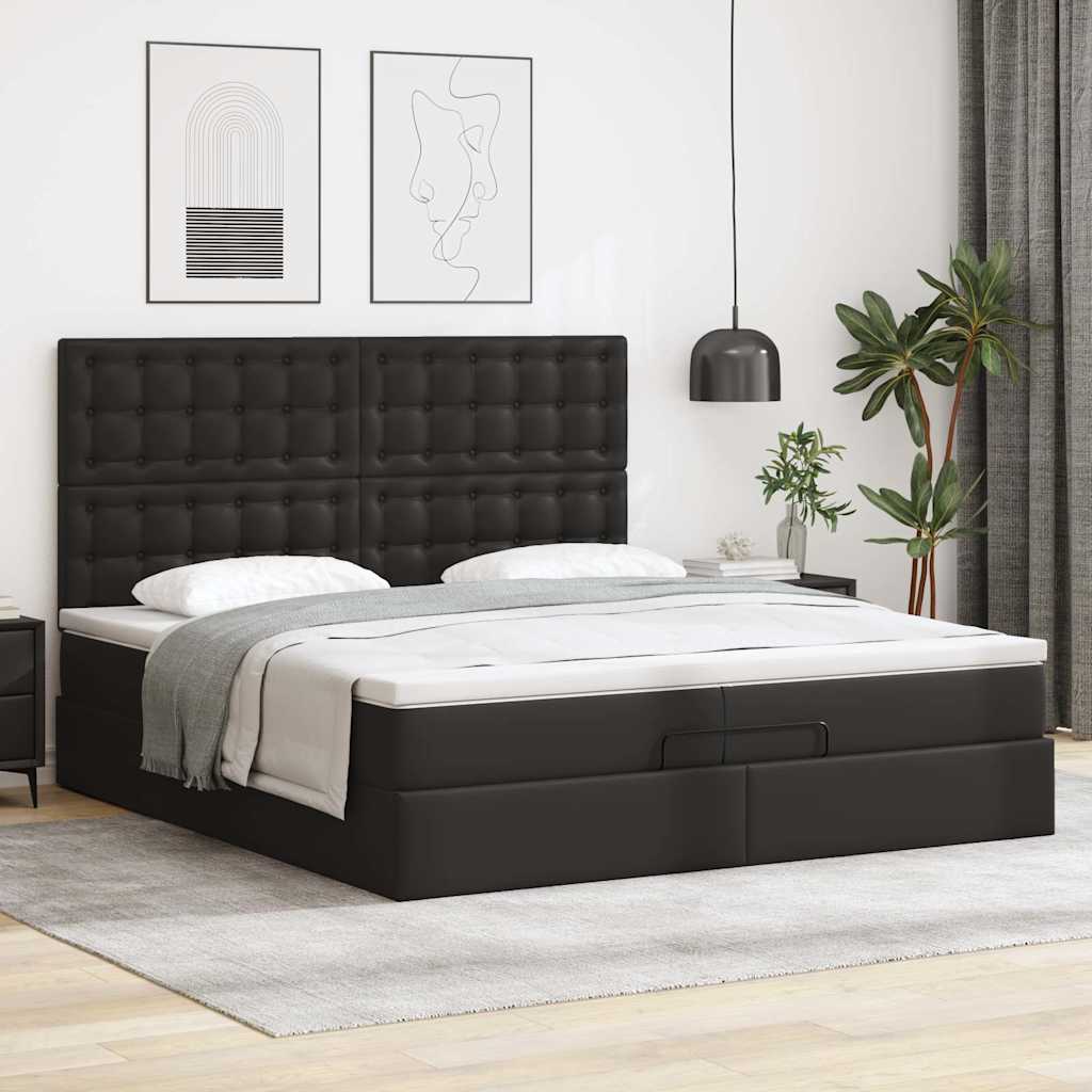 Otomanski okvir kreveta s madracima crni 200x200cm umjetna koža