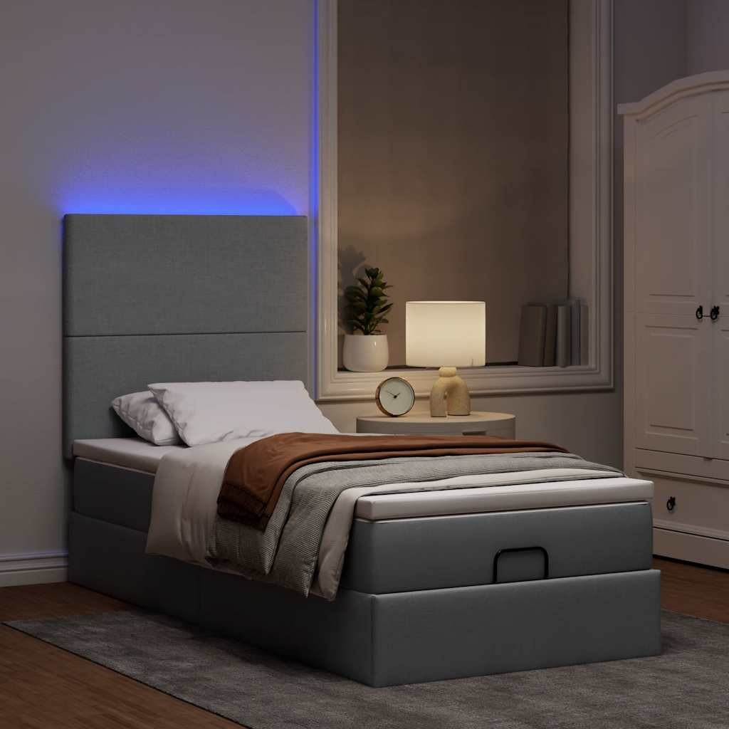 Otomanski krevet s madracem i LED svijetlosiva 80x200cm tkanina