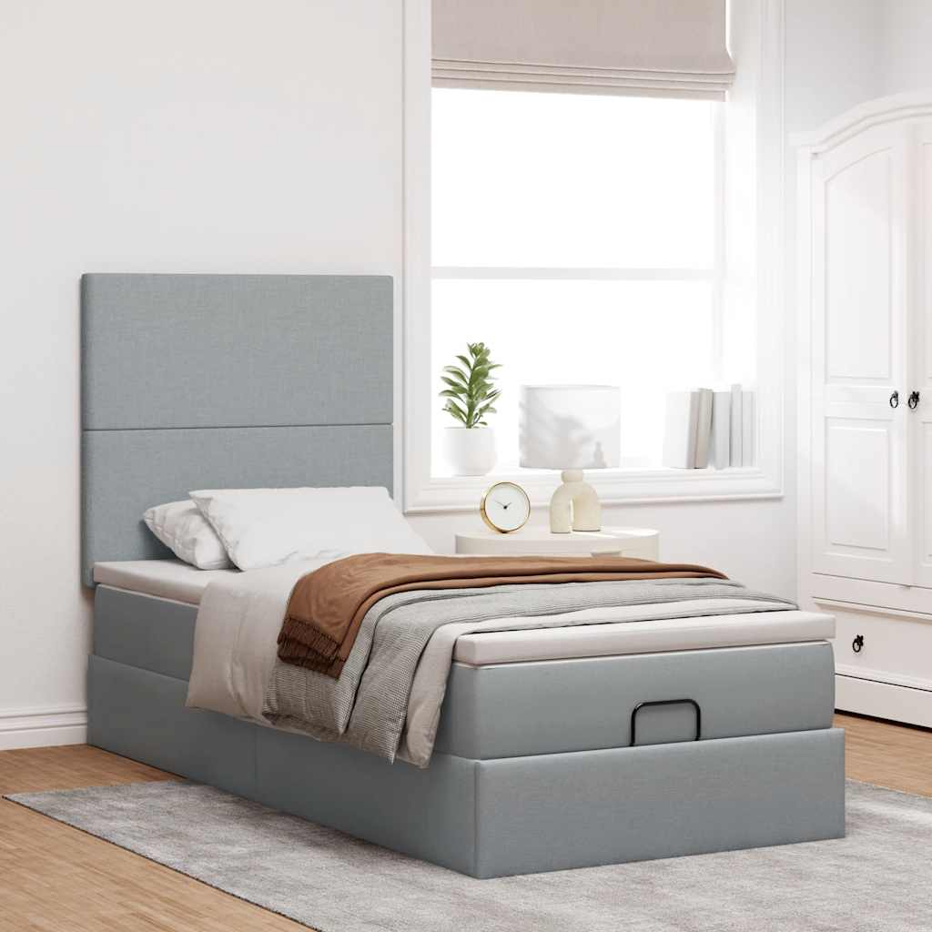 Otomanski krevet s madracem i LED svijetlosiva 80x200cm tkanina