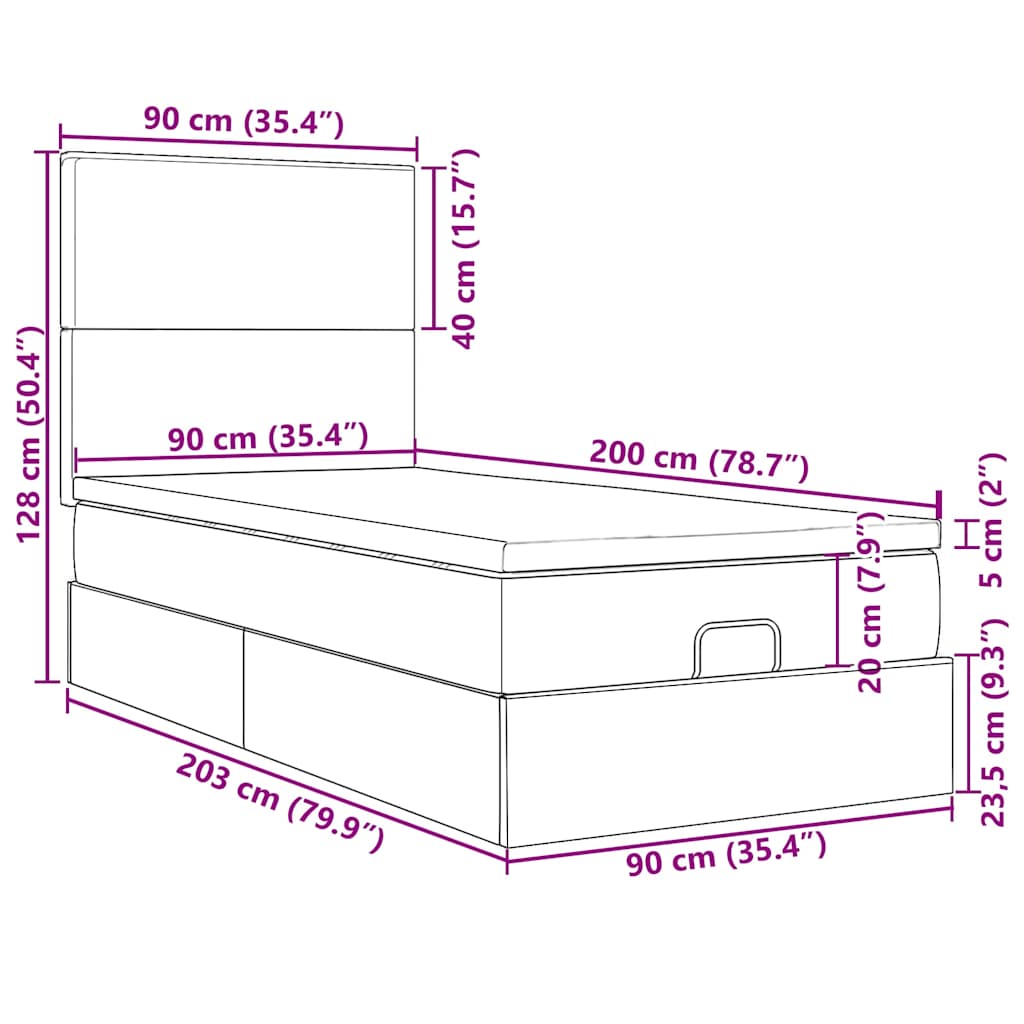 Otomanski krevet s madracem&LED svijetlosivi 90x200 cm tkanine