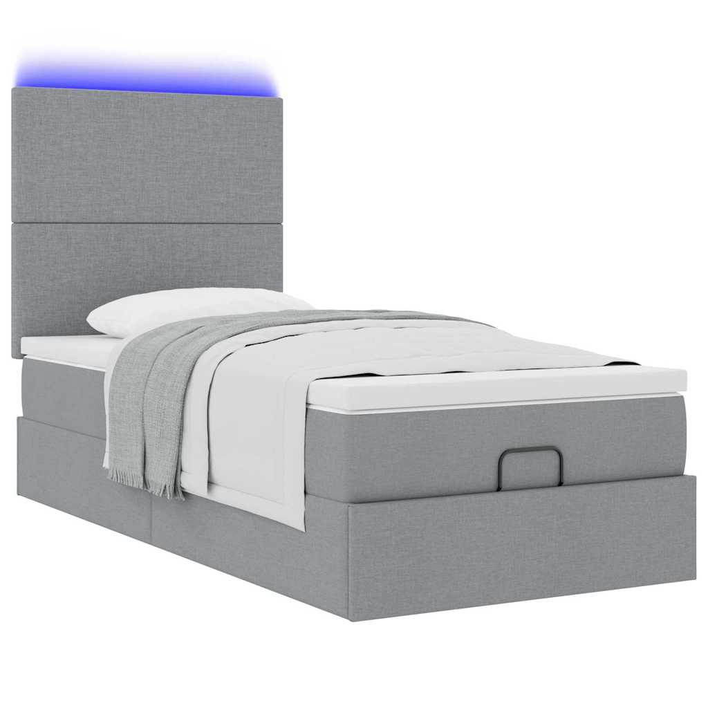 Otomanski krevet s madracem&LED svijetlosivi 90x200 cm tkanine