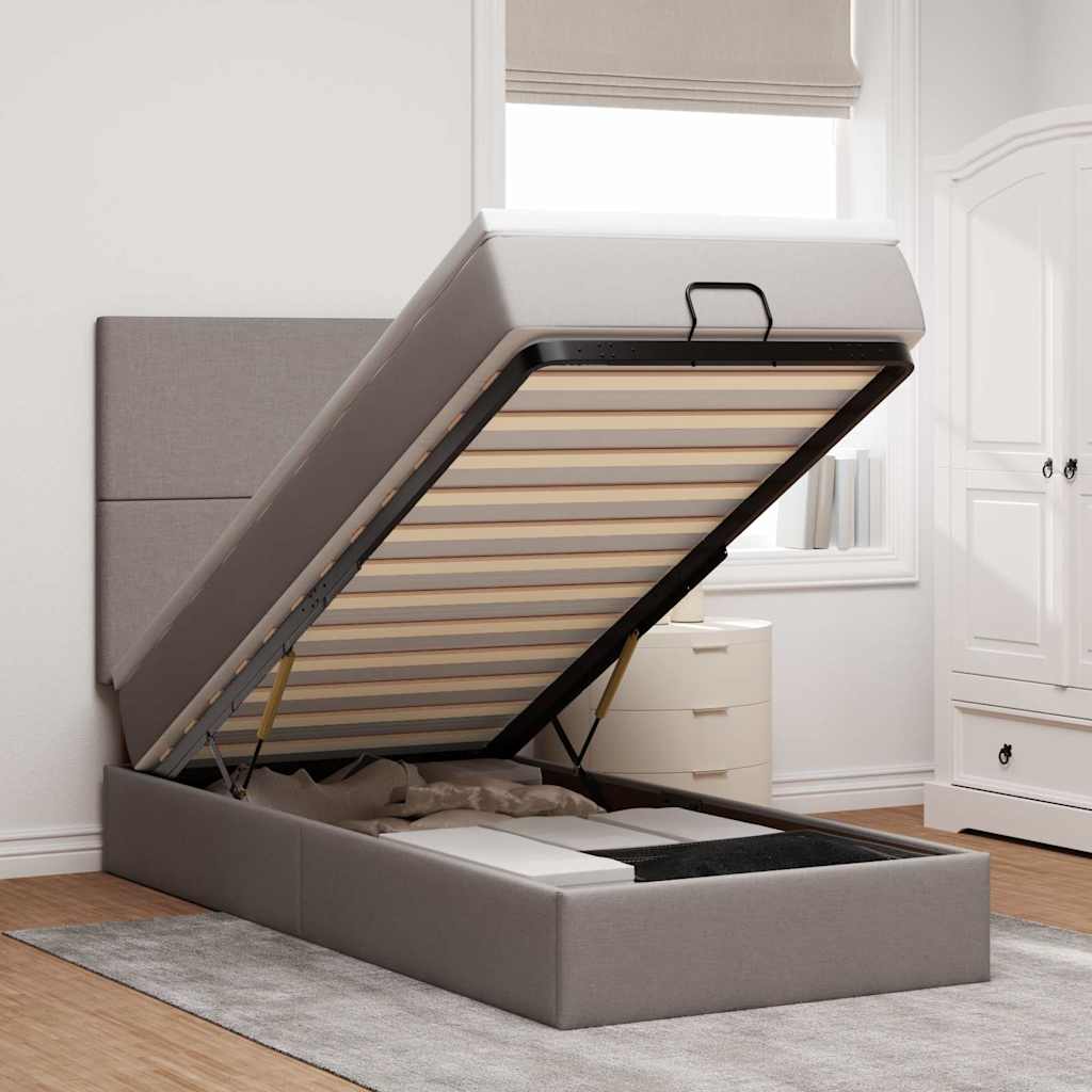 Otomanski krevet s madracem i LED smeđesivi 90x200 cm tkanine