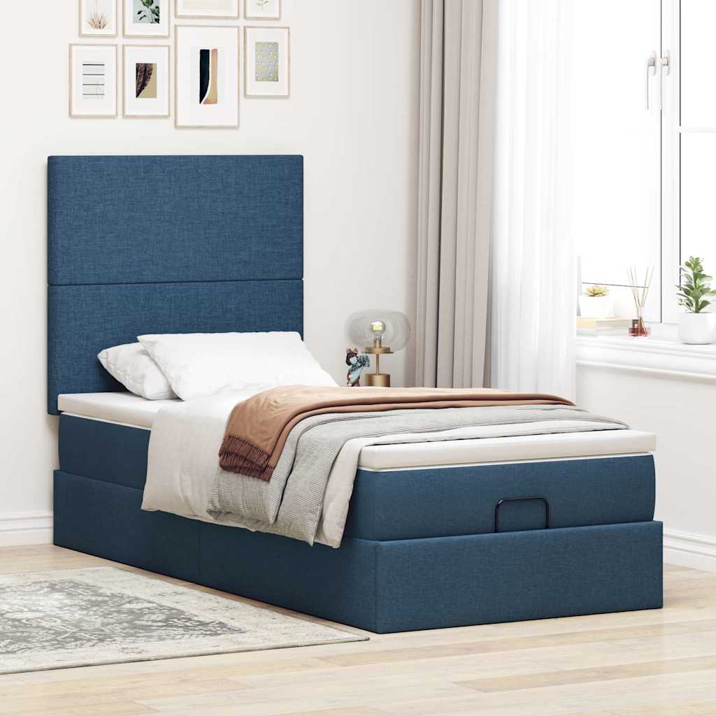 Otomanski krevet s madracem i LED plavi 90x200 cm tkanine