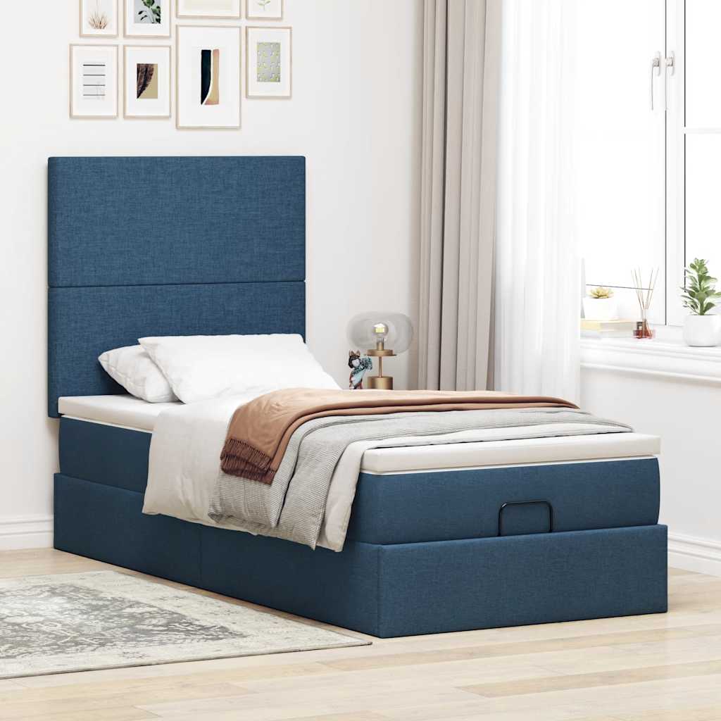 Otomanski krevet s madracem i LED plavi 100x200 cm tkanine