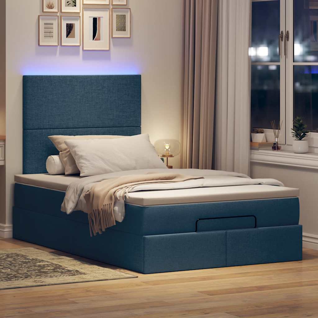 Otomanski krevet madracem i LED plava 120x190 cm tkanina