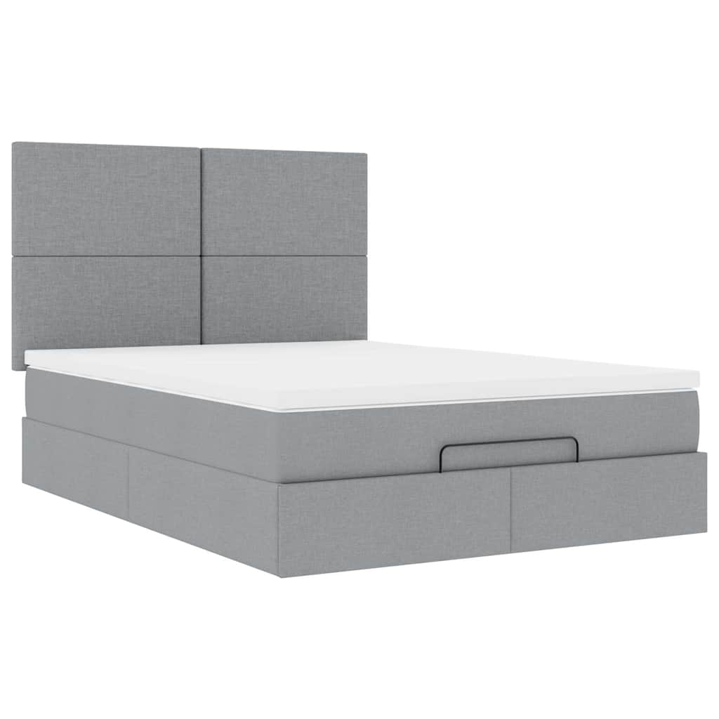 Otomanski krevet s madracem&LED svijetlosivi 140x190 cm tkanine