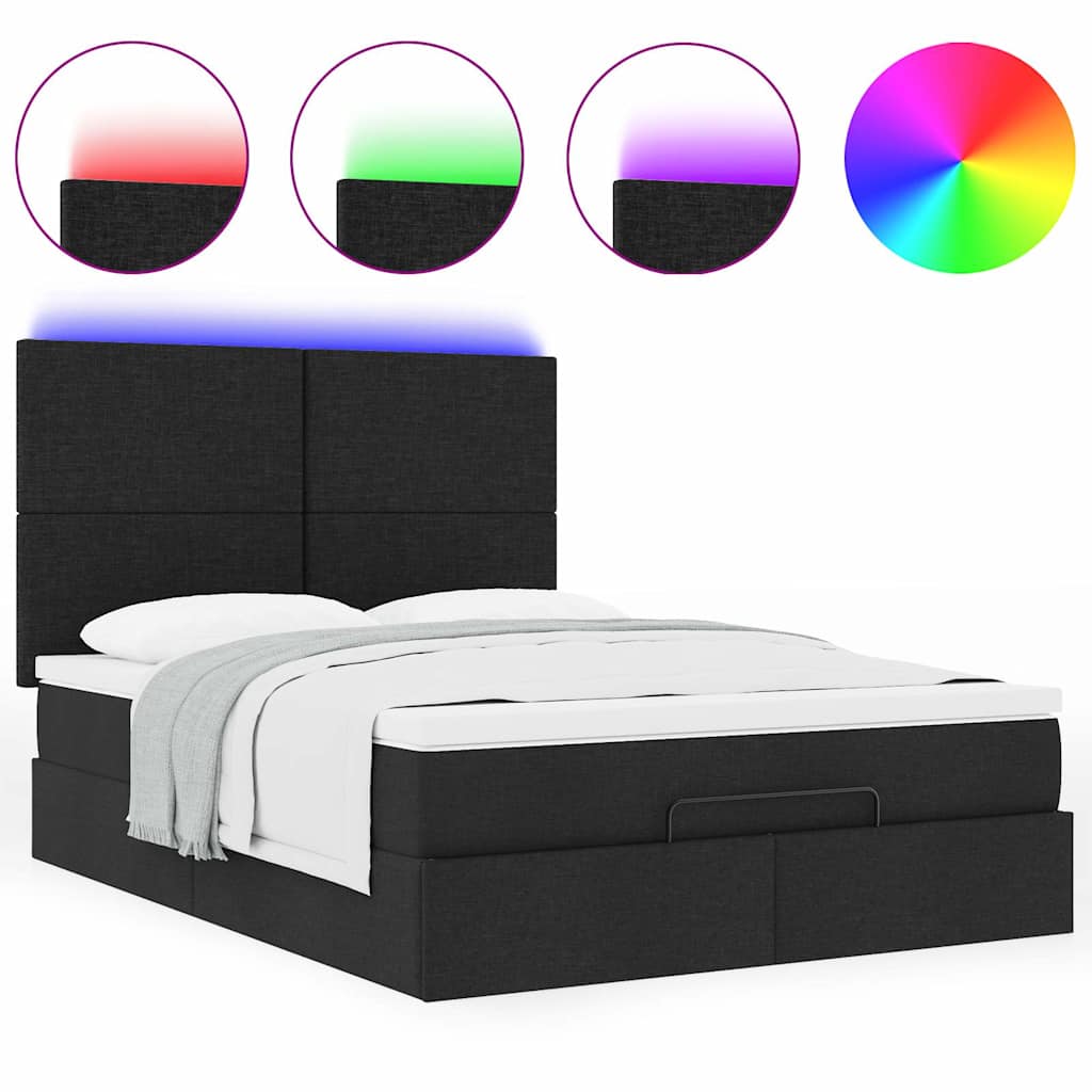Otomanski krevet s madracem i LED crni 140x190 cm tkanine
