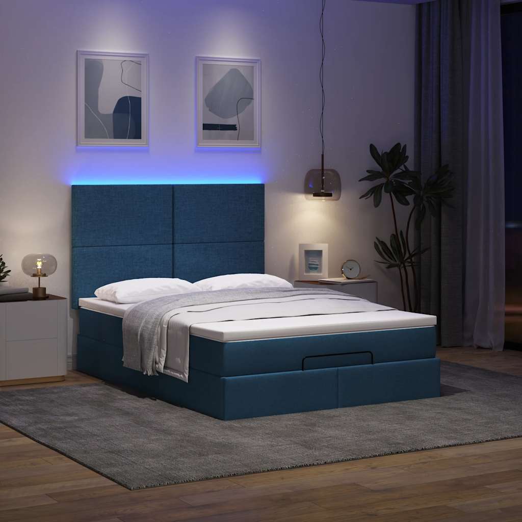 Otomanski krevet s madracem i LED plavi 140x190 cm tkanine