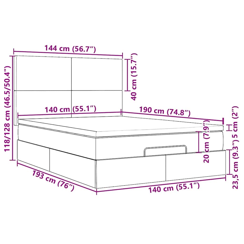 Otomanski krevet s madracem i LED plavi 140x190 cm tkanine