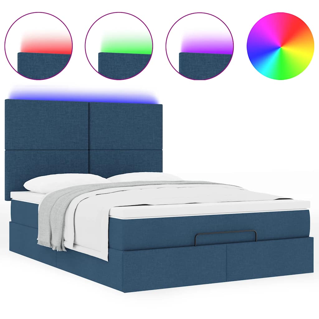 Otomanski krevet s madracem i LED plavi 140x190 cm tkanine