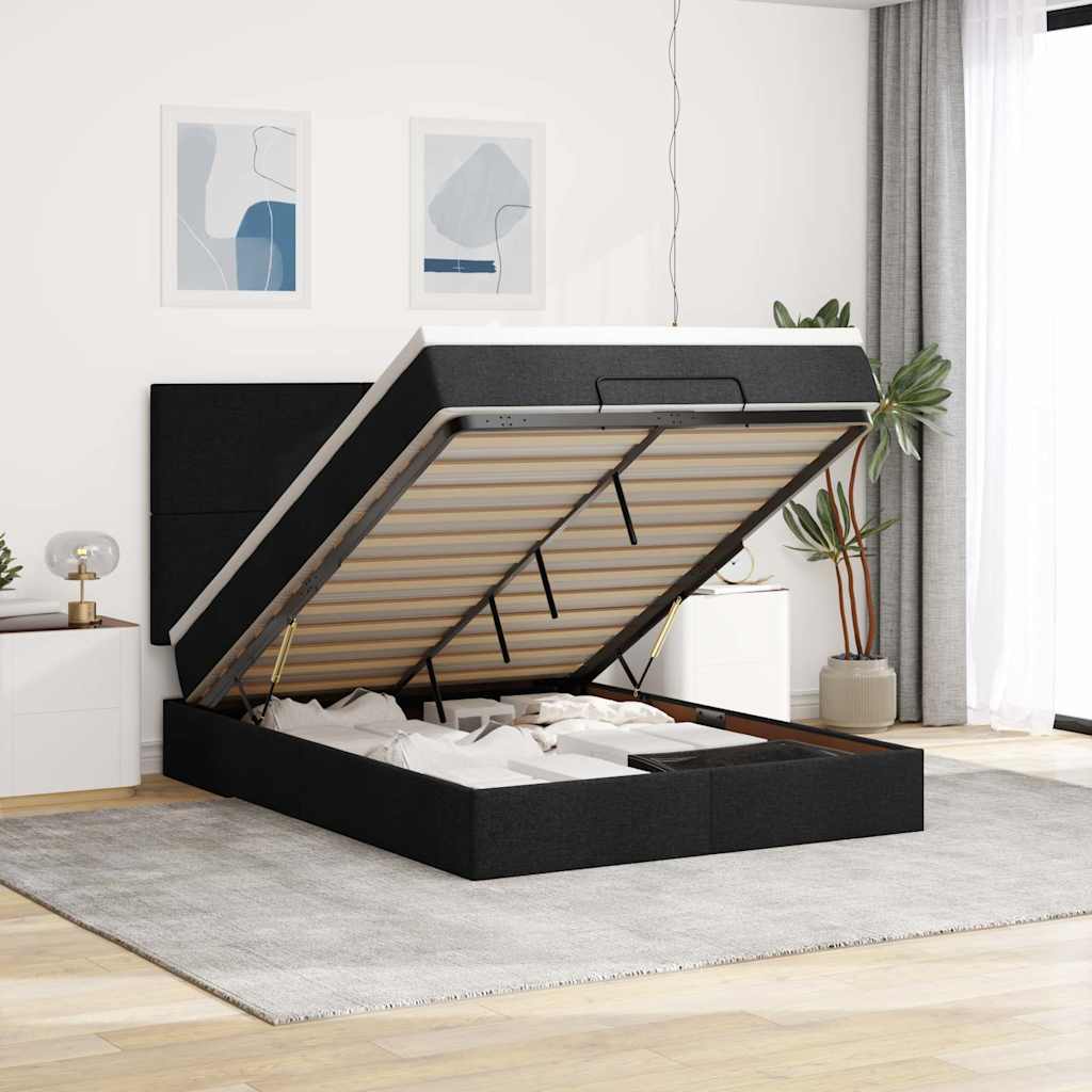 Otomanski krevet s madracem i LED crni 140x200 cm od tkanine