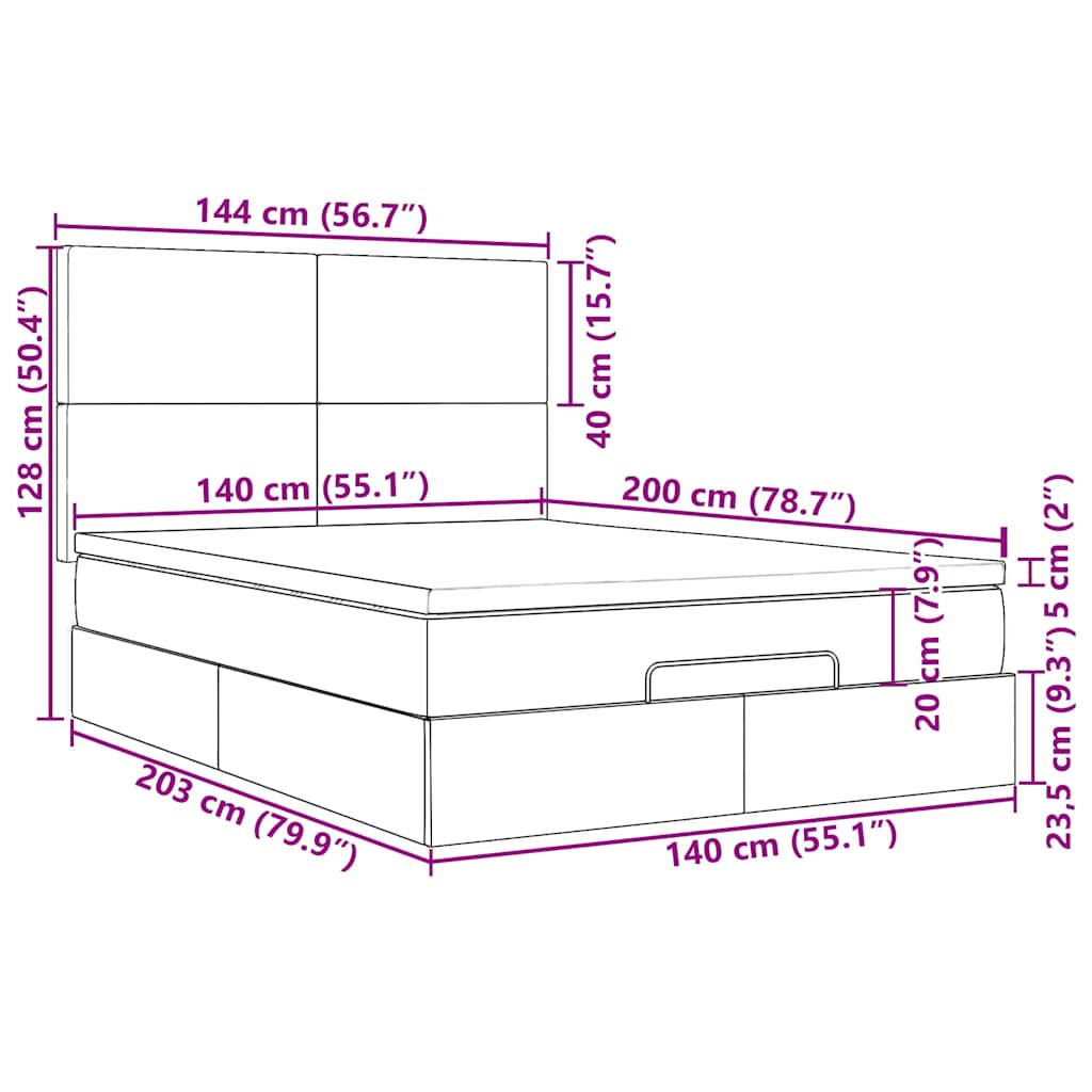 Otomanski okvir kreveta s madracem plavi 140x200cm od tkanine