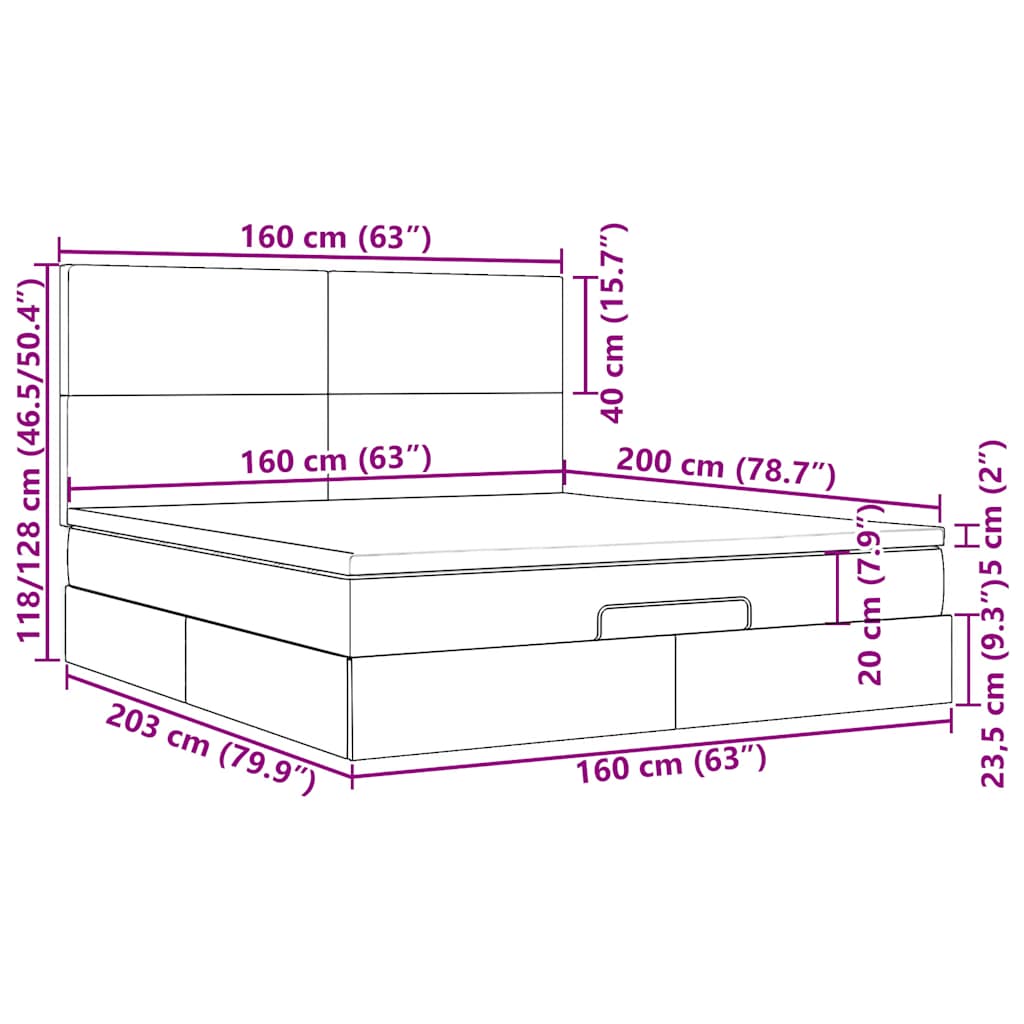 Otomanski krevet s madracem i LED tamnosivi 160x200cm tkanine