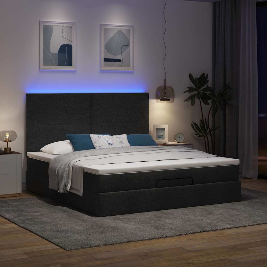 Otomanski krevet s madracem i LED crni 160x200cm tkanine
