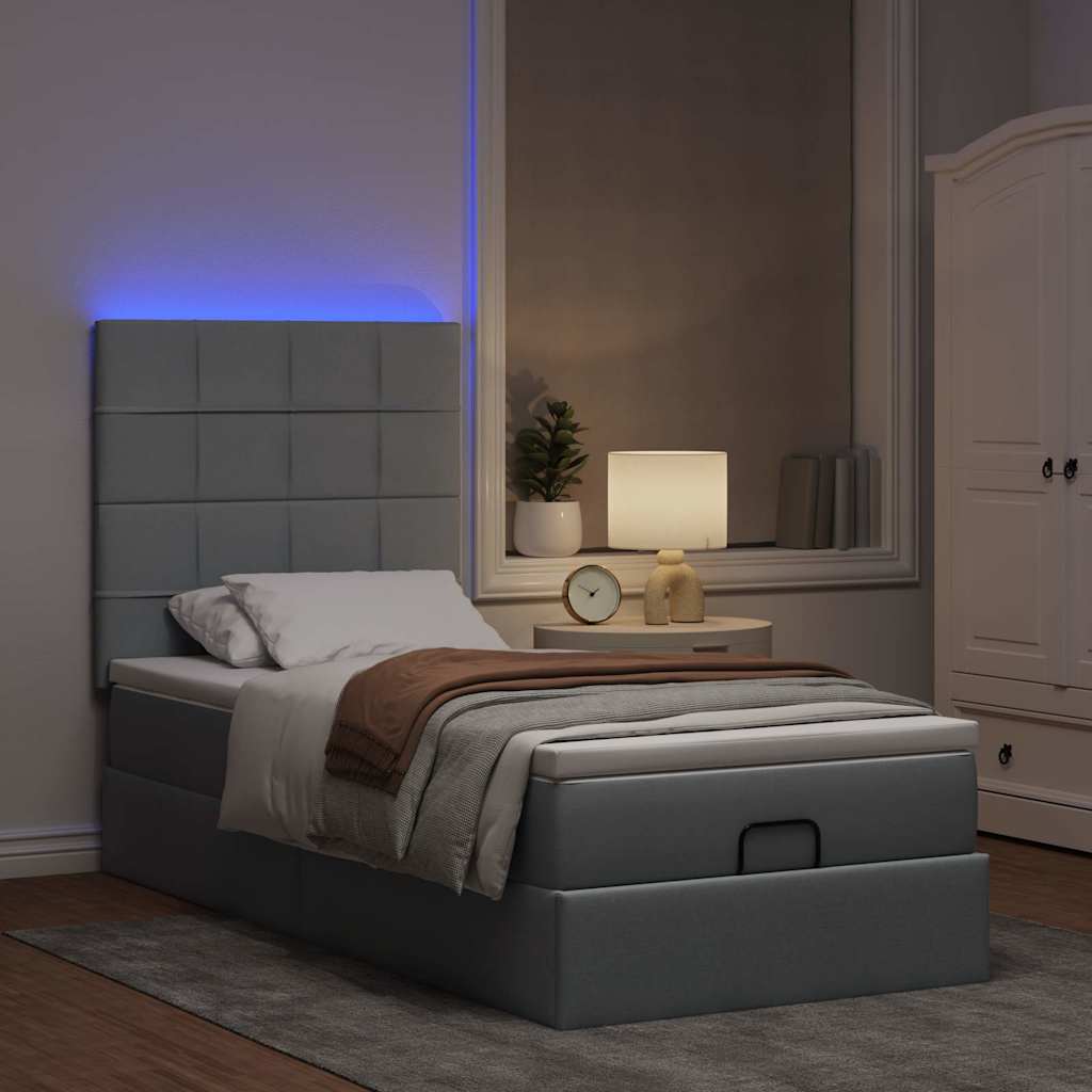Otomanski krevet s madracem i LED svijetlosiva 80x200cm tkanina