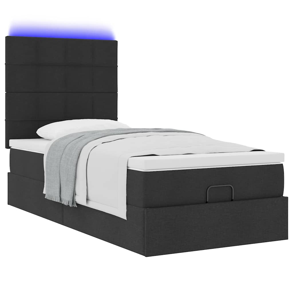 Otomanski krevet s madracem i LED crna 80x200cm tkanina