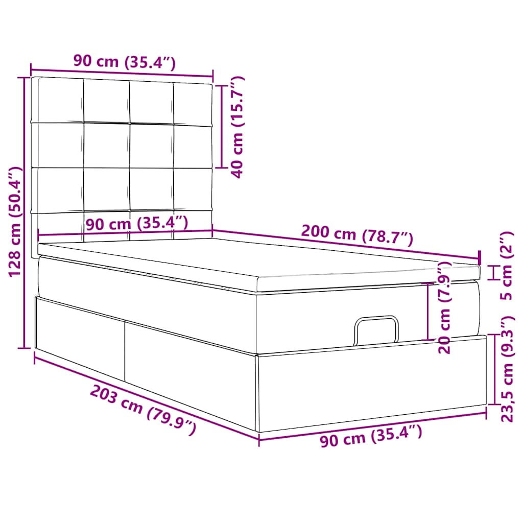 Otomanski krevet s madracem&LED svijetlosivi 90x200 cm tkanine