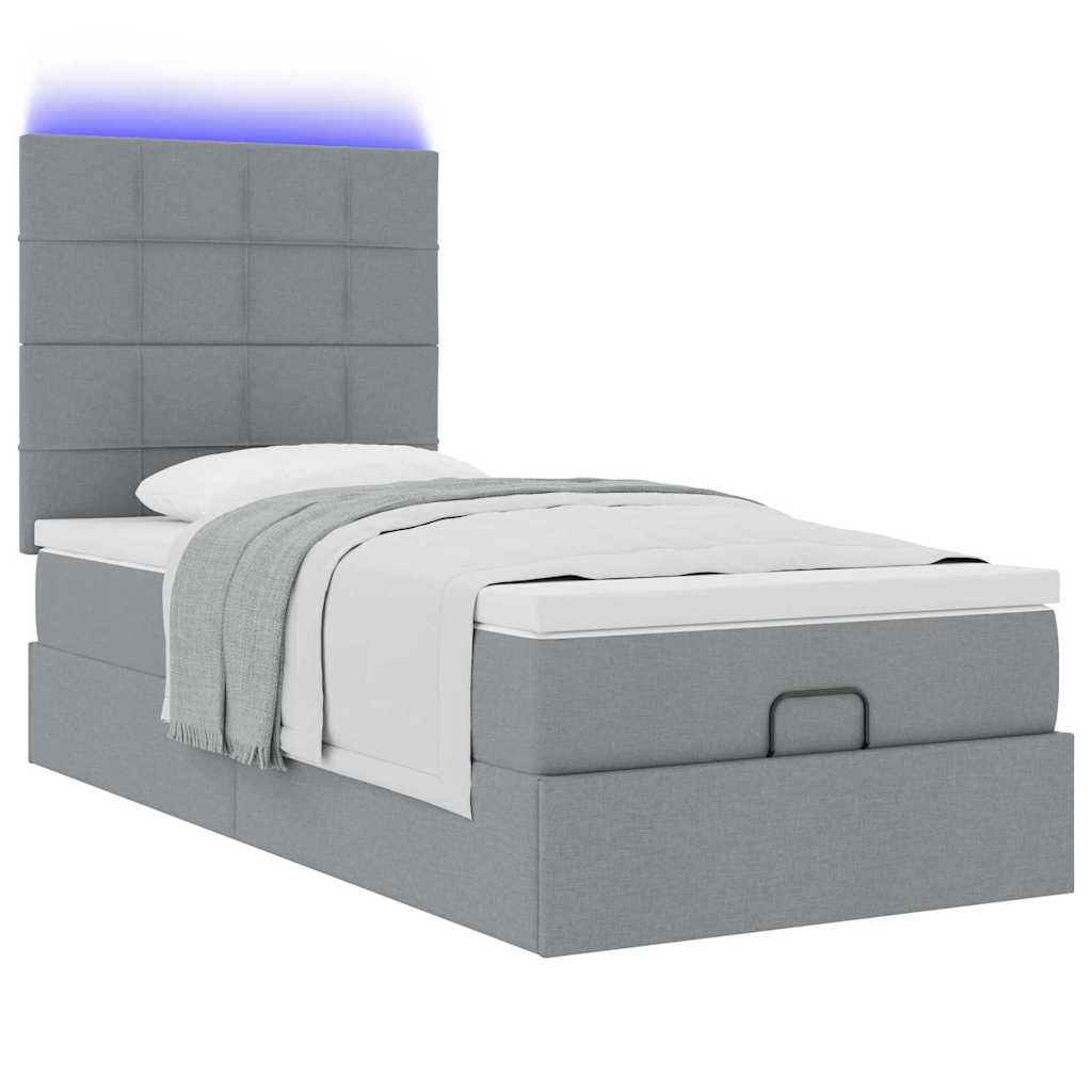 Otomanski krevet s madracem&LED svijetlosivi 90x200 cm tkanine